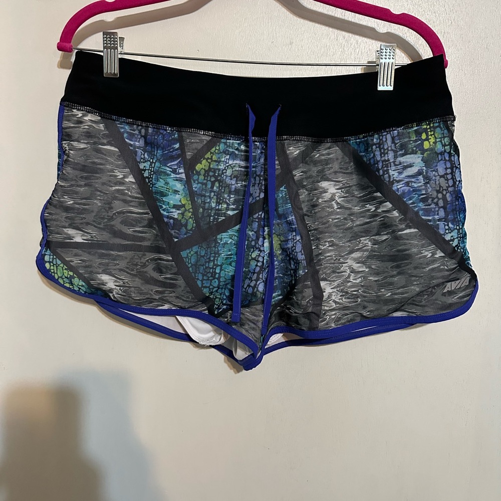 Avia Women's Athletic Shorts - Black and Blue Pattern